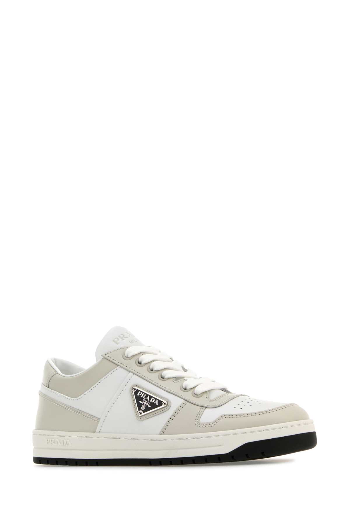 Shop Prada Two-tone Leather Downtown Sneakers In Biancopolvere