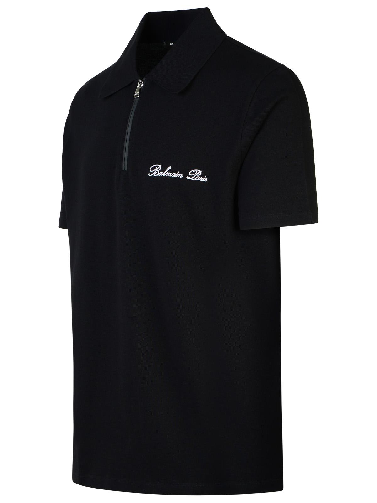 Shop Balmain Signature Black Cotton Polo Shirt