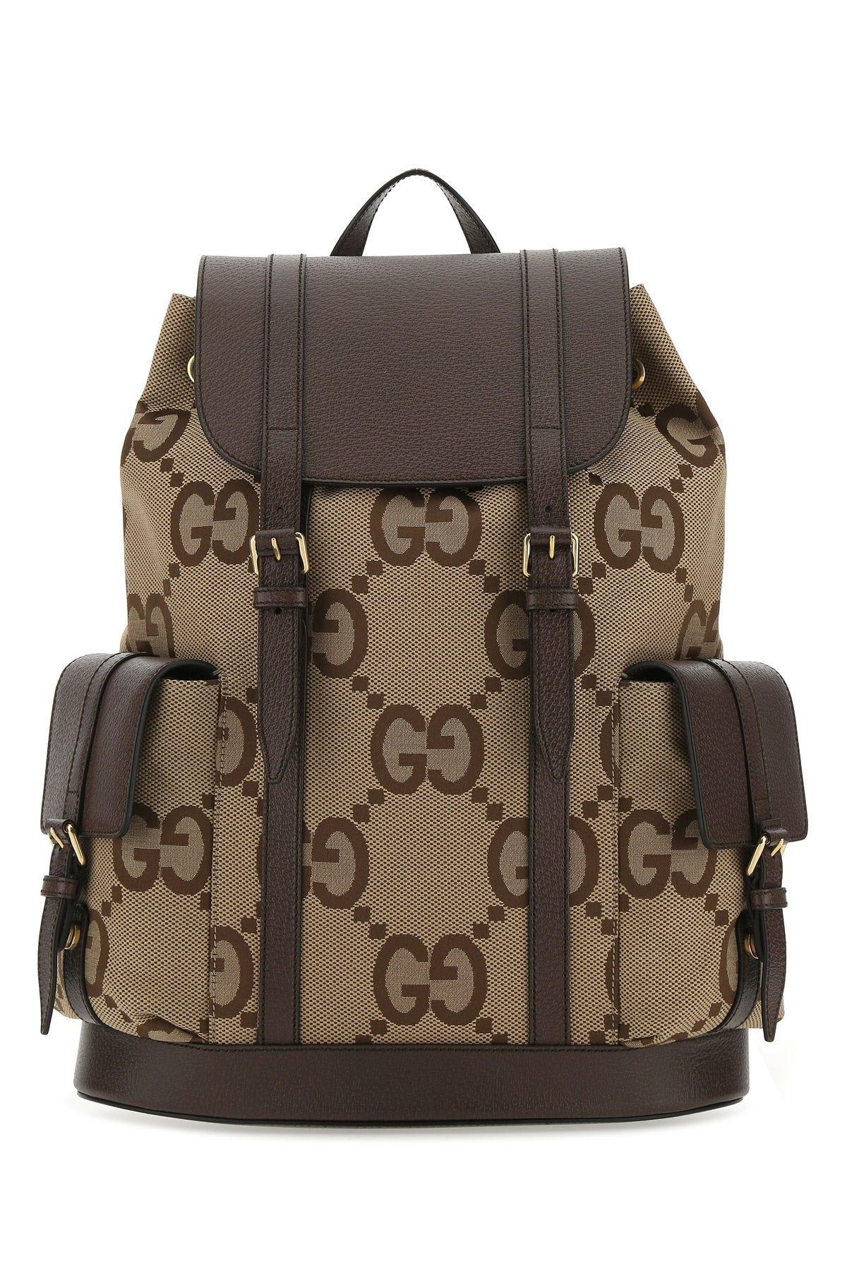 Gucci Multicolor Jumbo Gg Fabric And Leather Backpack In Beige