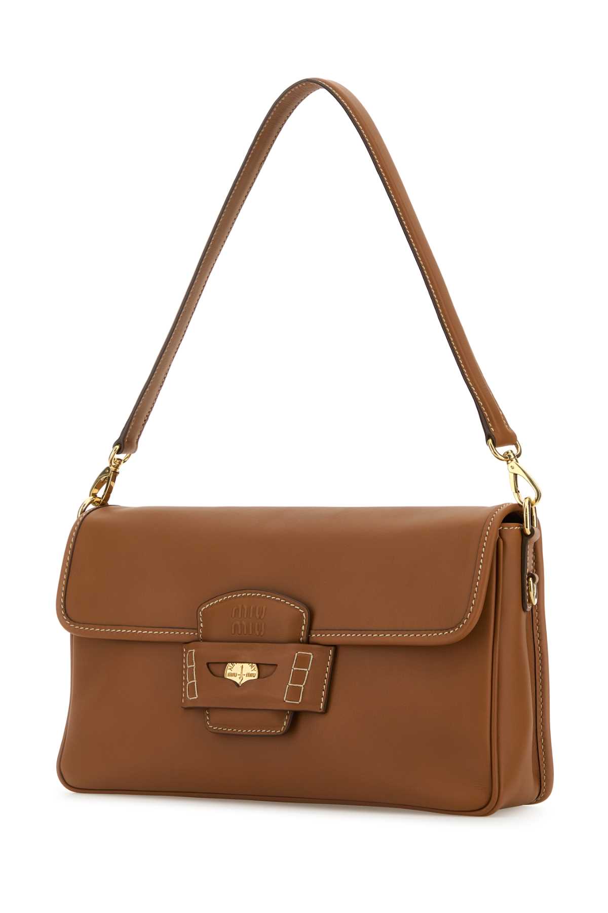 Miu Miu Caramel Leather Penny Shoulder Bag In Brown