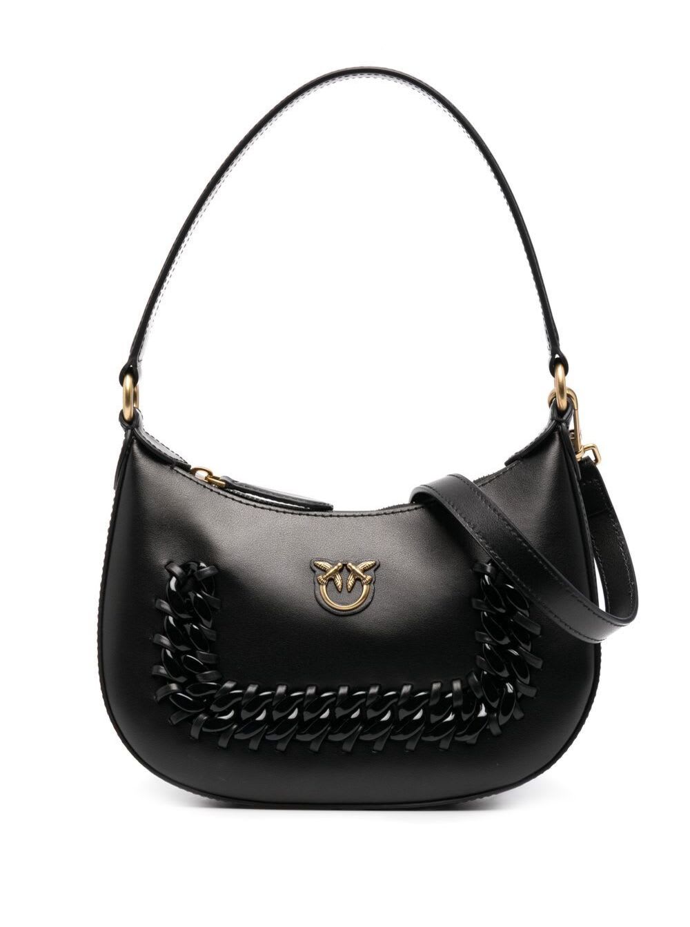 Pinko Womans Mini Half Moon Black Leather Shoulder Bag