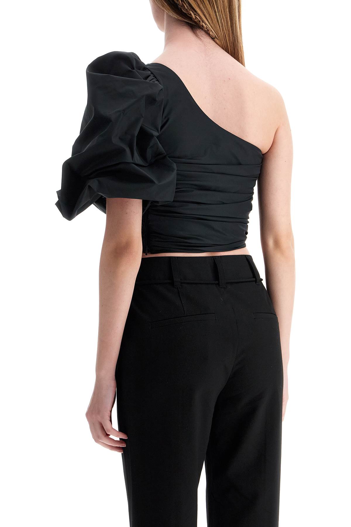 Pinko 'magnanina' Black One Shoulder Top With Ruffle Details In Techn Fabric Woman In Nero Limousine (black)