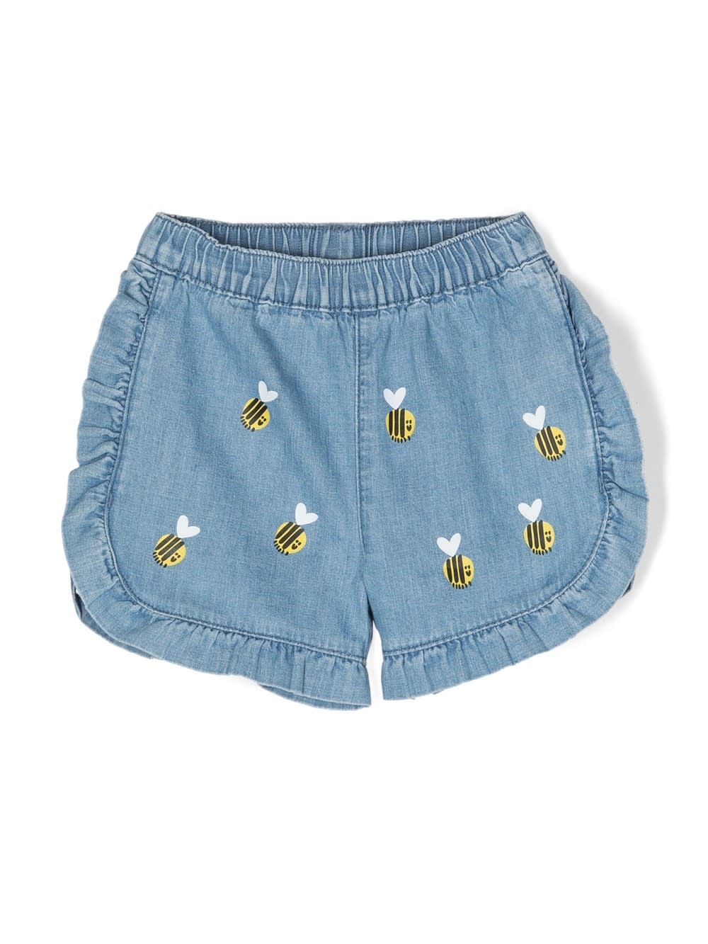 Shop Stella Mccartney Bumblebee Embroidery Denim Shorts In Blue