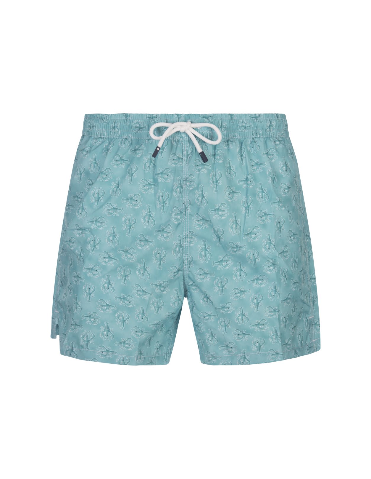 Shop Fedeli Green Swim Shorts With Lobster Pattern