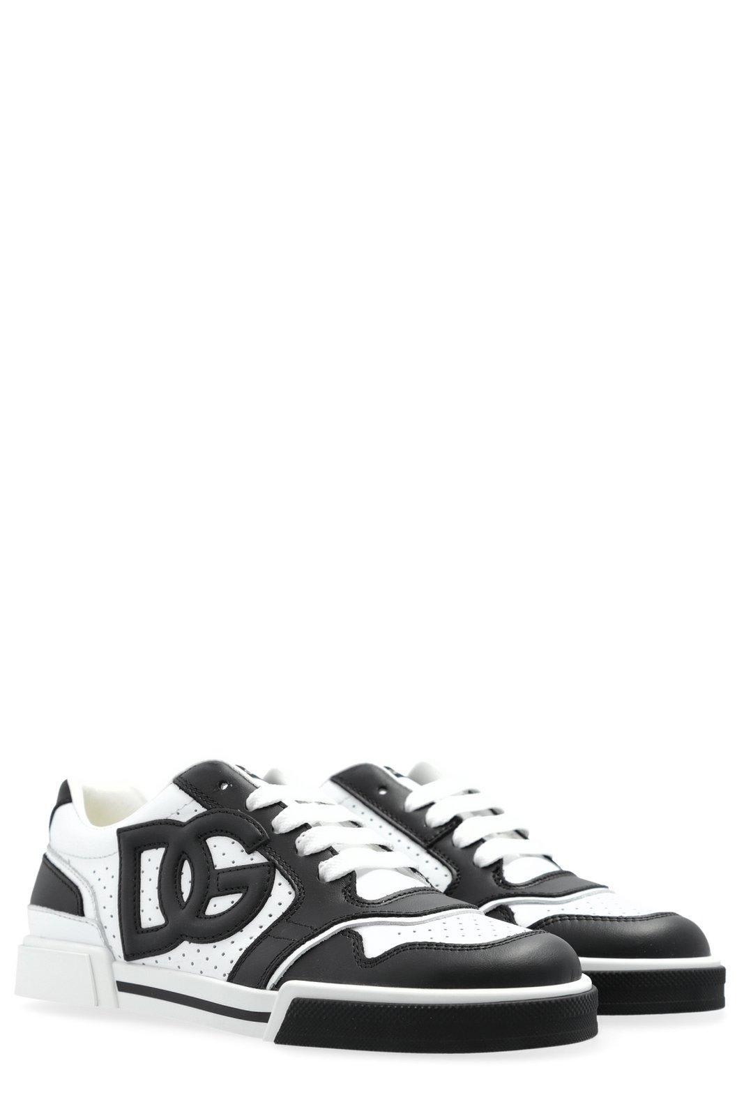 Dolce & Gabbana Logo-appliqué Leather Sneakers In Black