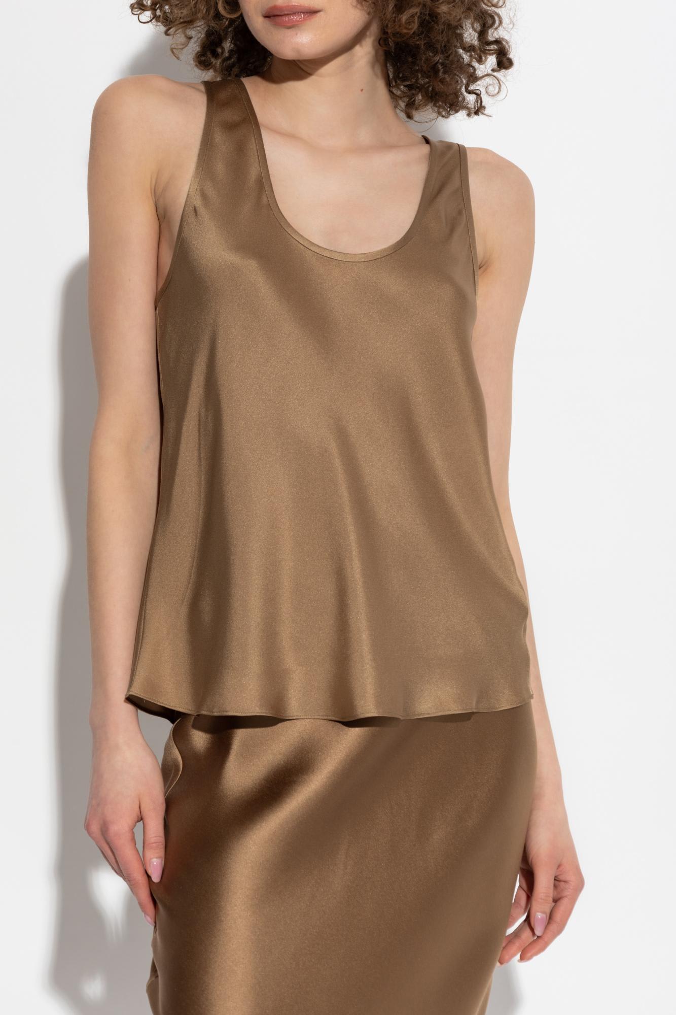 Shop Anine Bing Silk Top Lea In Marrone