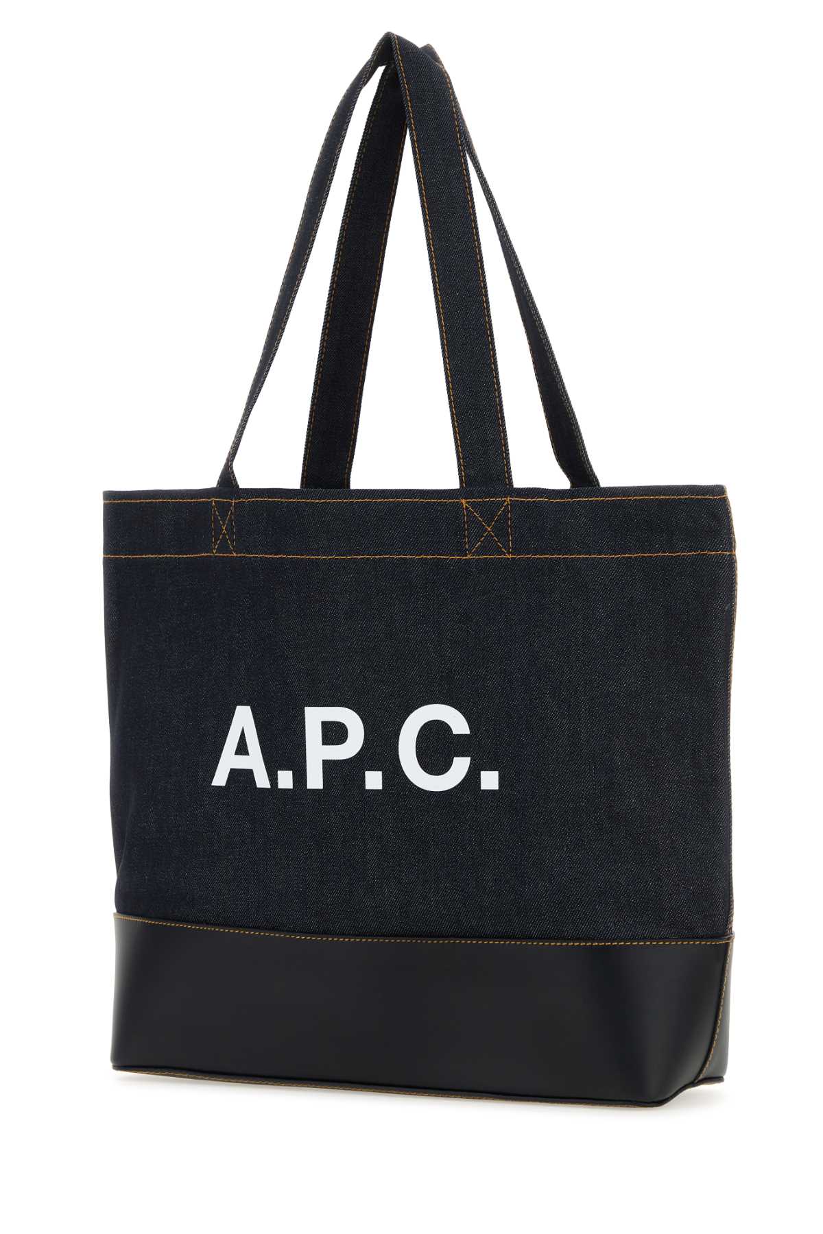 Shop Apc Blue Denim And Leather Axel Shopping Bag In Darknavy