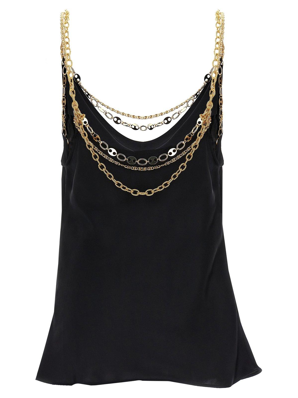 Shop Rabanne Chain Detailed Cowl Neck Sleeveless Top In Black