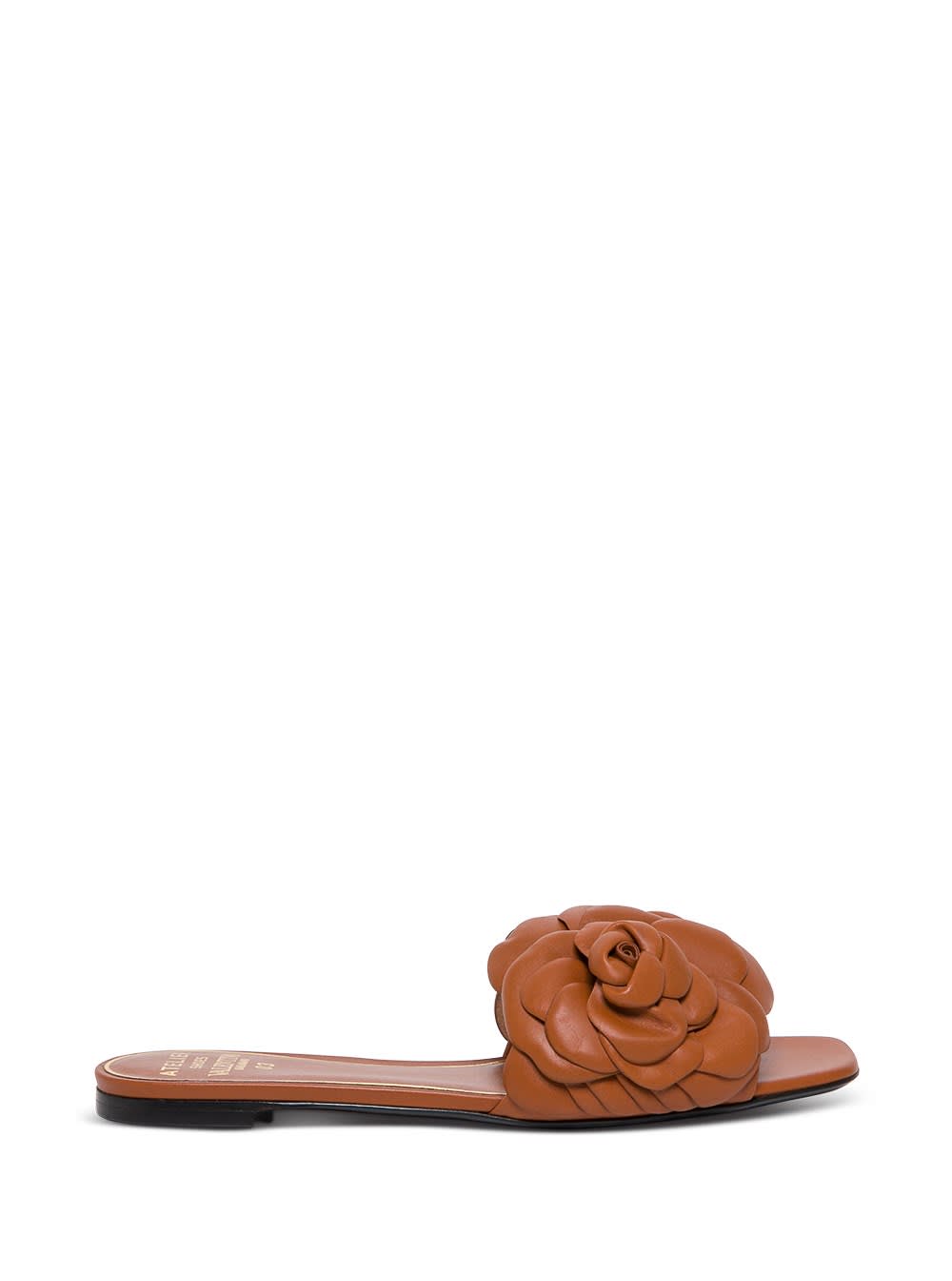 Valentino Garavani 03 Rose Edition Brown Leather Atelier Slide Sandals