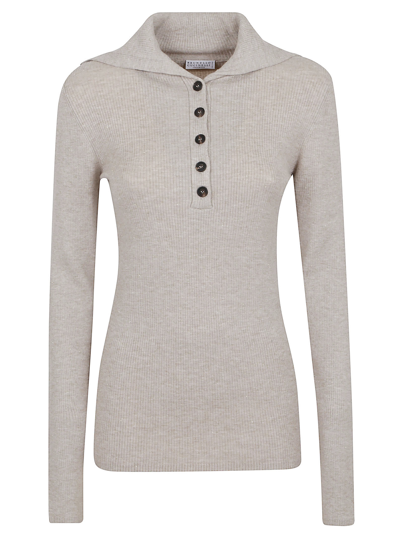 Brunello Cucinelli Lapel Long Sleeve Sweater In Neutral