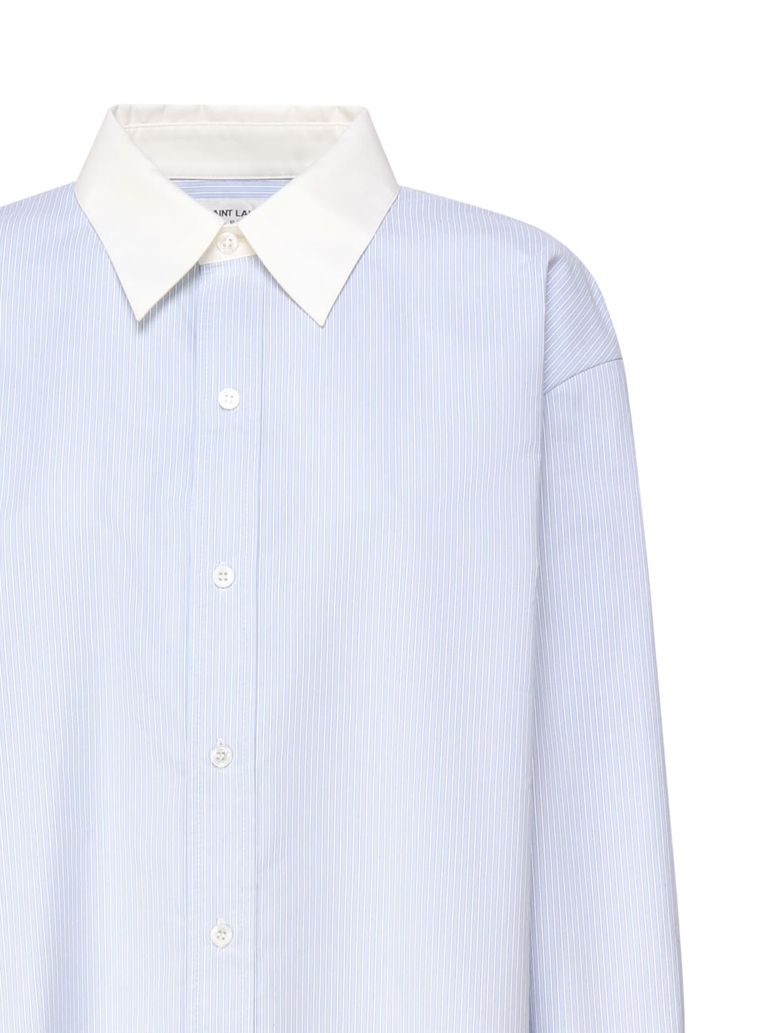 Shop Saint Laurent Winchester Boyfriend Shirt In Cotton In Bleu Blanc
