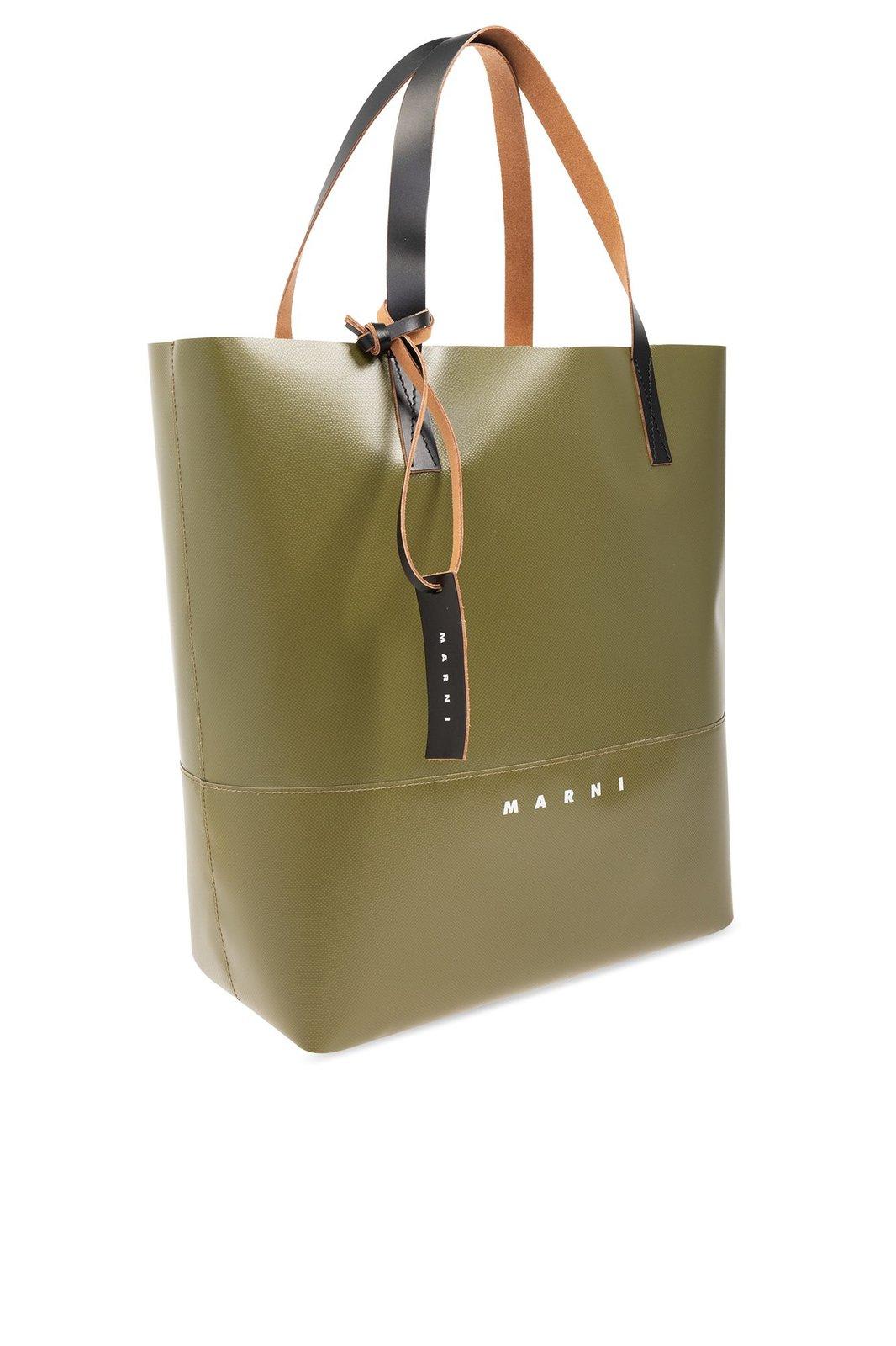Shop Marni N/s Logo-printed Top Handle Bag In Green