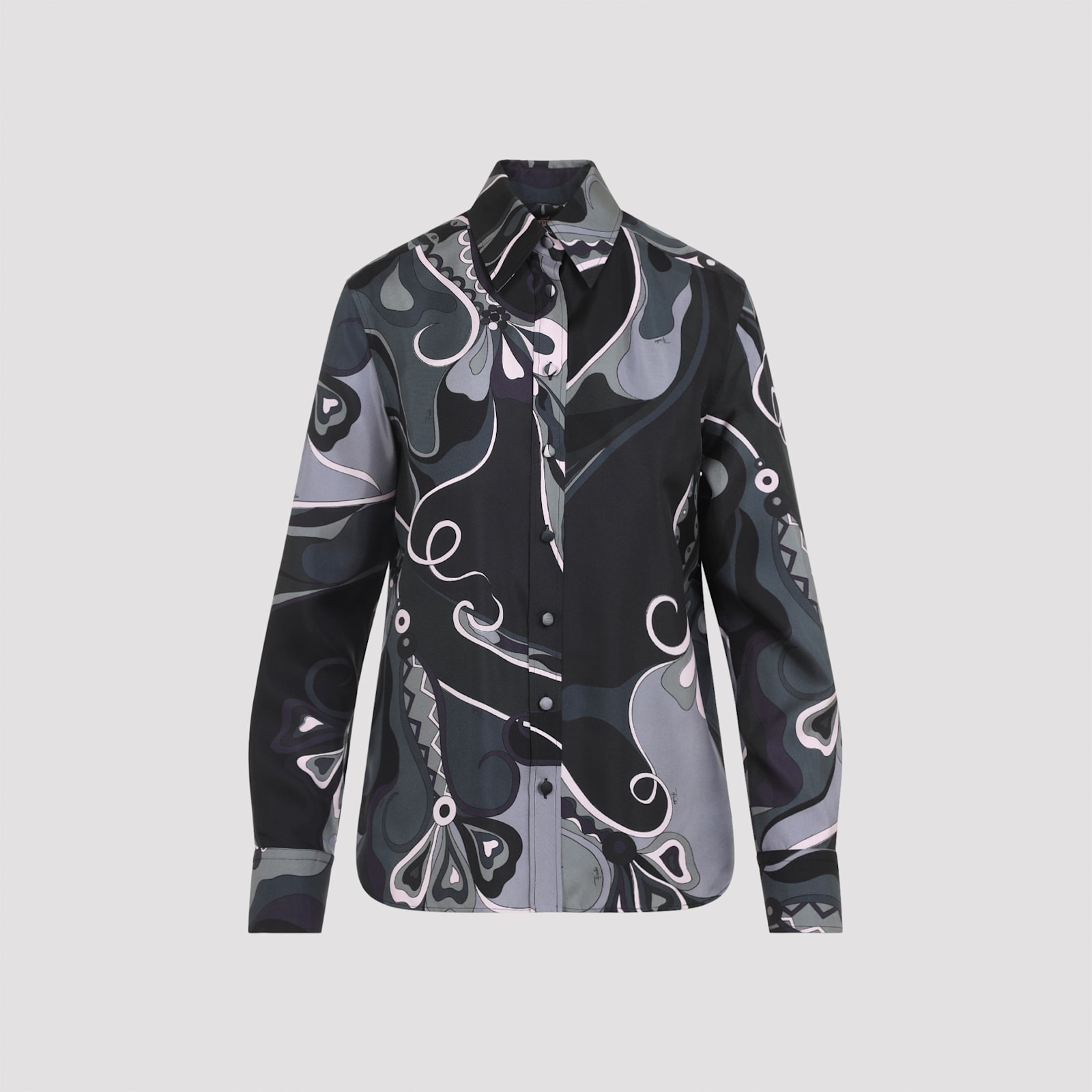 Pucci Abstract Pattern Long Sleeve Silk Shirt In Multi