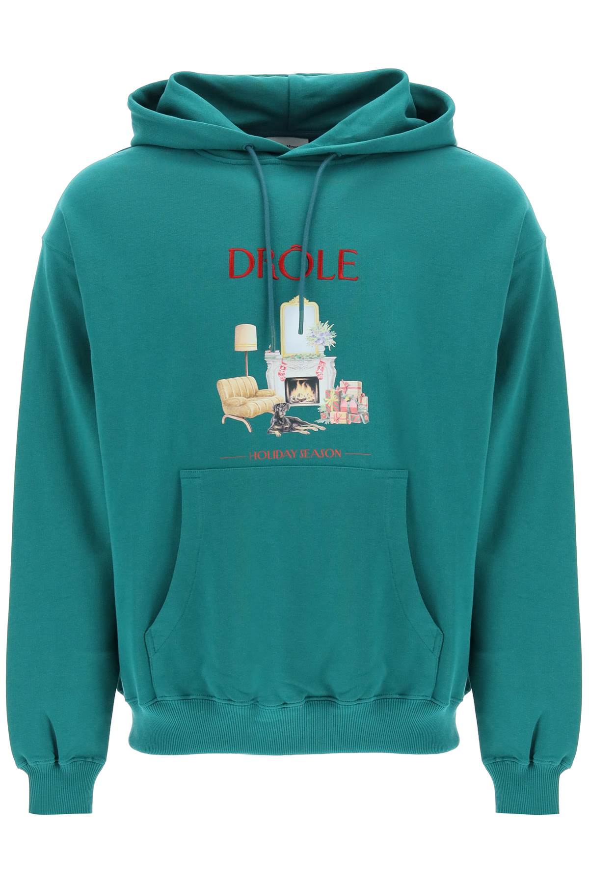 Drôle De Monsieur Illustration-print Cotton Hoodie In Forest Green (green)