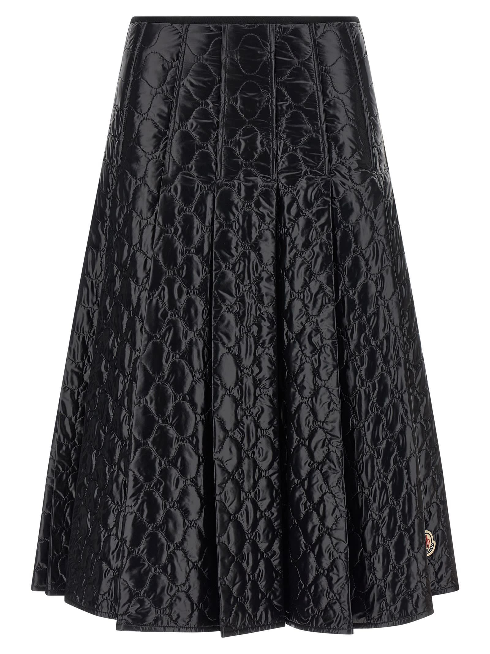 Moncler Quilted Pleated Midi Skirt In Black
