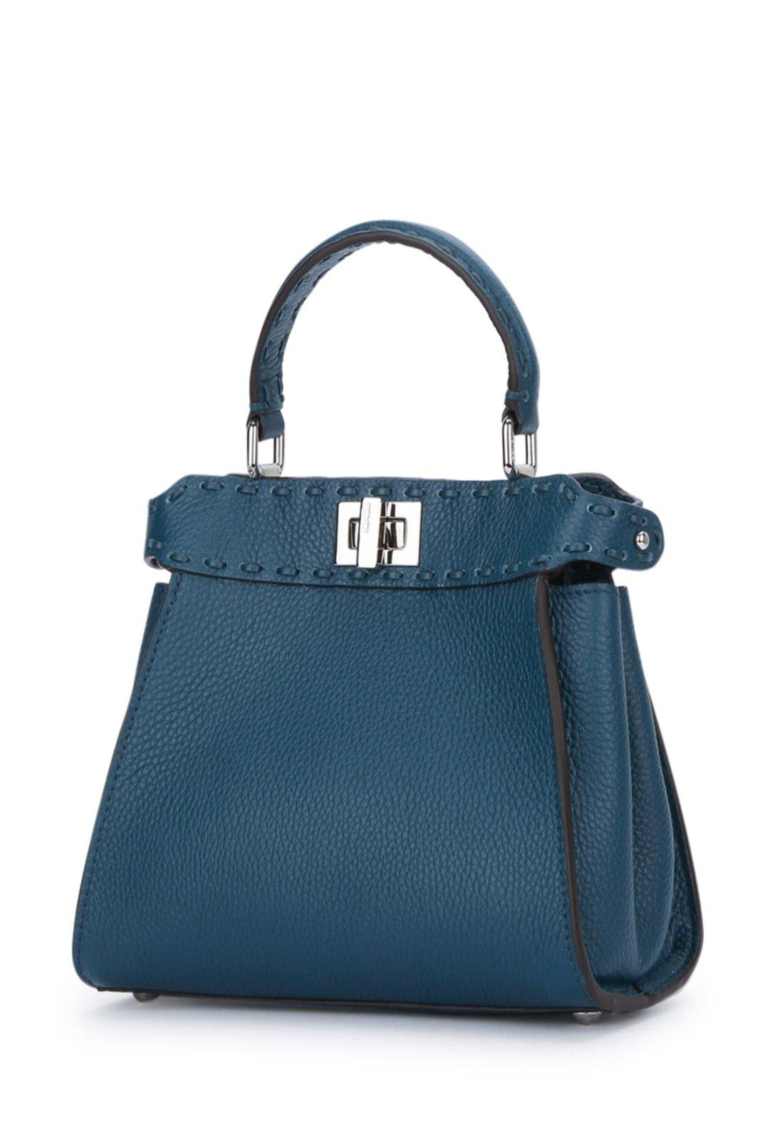 Shop Fendi Peekaboo Mini Tote Bag In Pavone+palladio