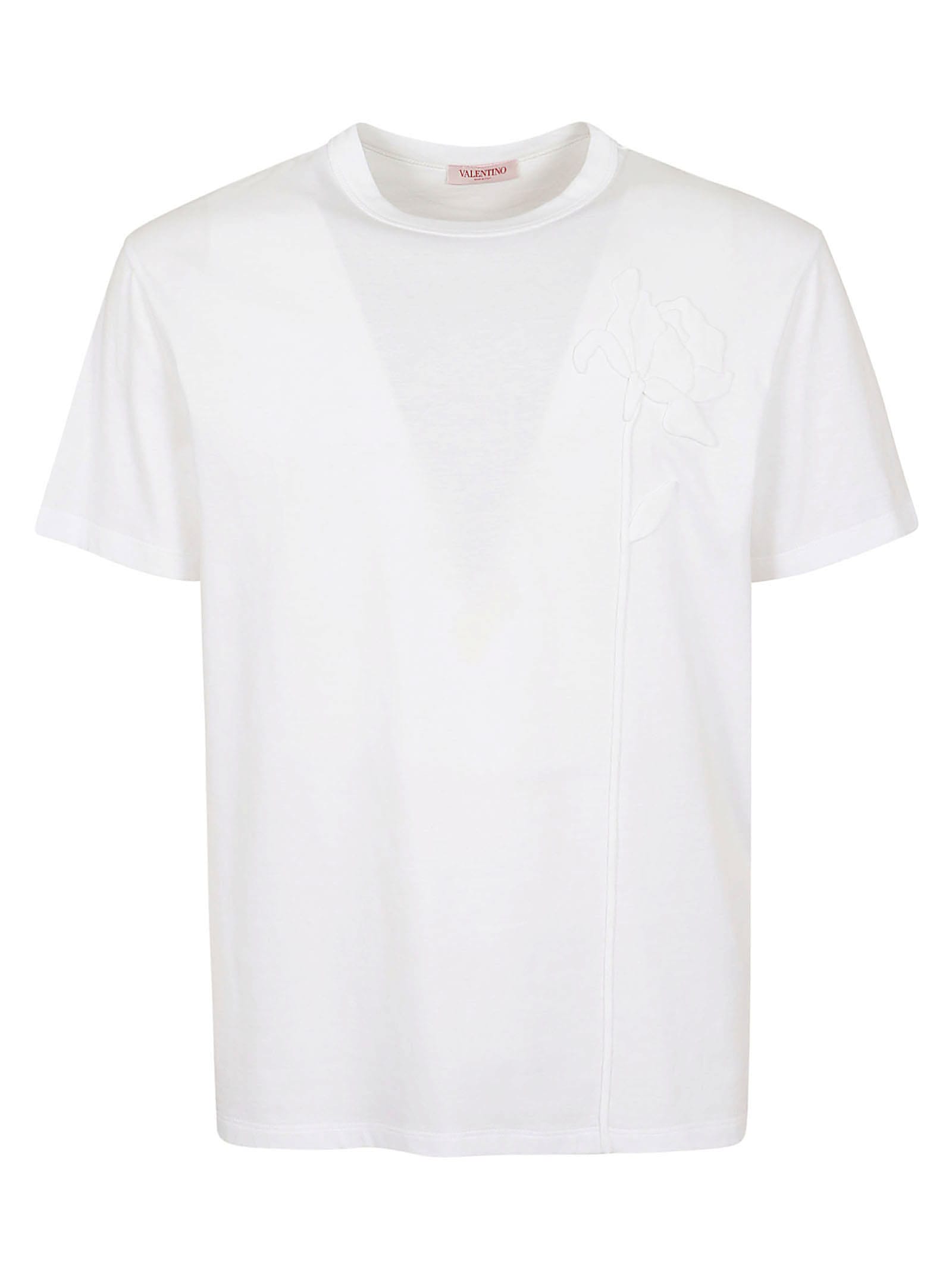Shop Valentino T-shirt Flowers Embroideries In Bo Bianco