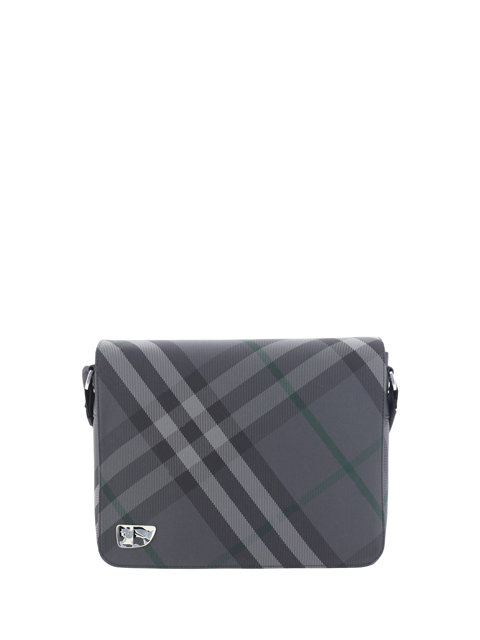 Shop Burberry Grid Checked Messenger Bag In Charcoal