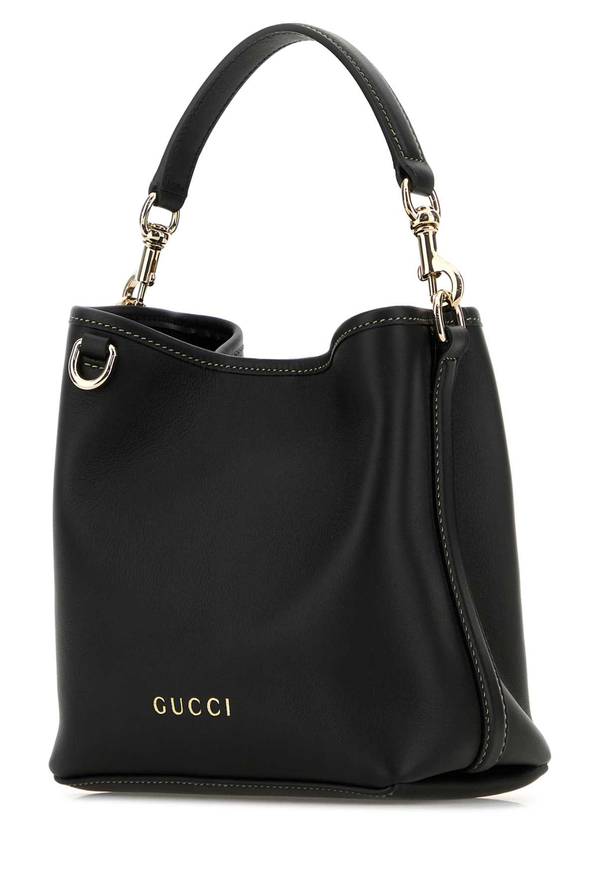 Gucci Borsa A Secchiello Gg Emblem In Pelle Nera Donna In Black