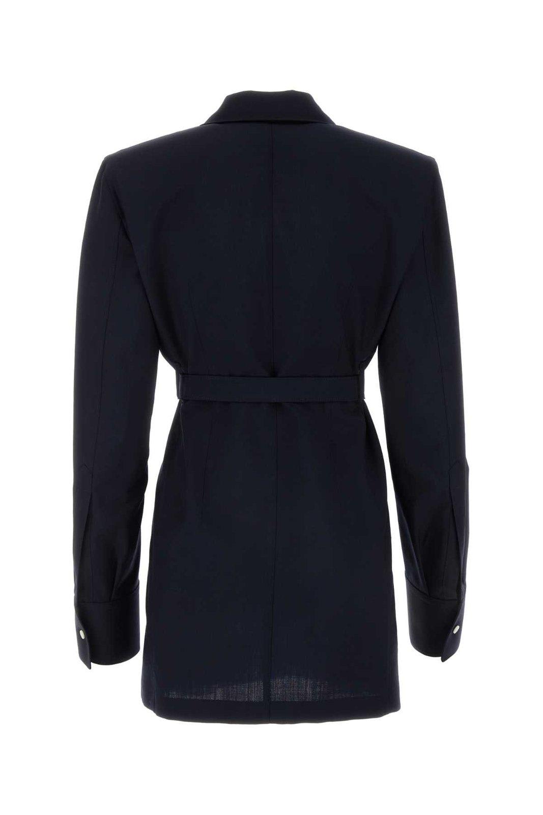 Shop Prada Belted Single-breasted Blazer In Bleu