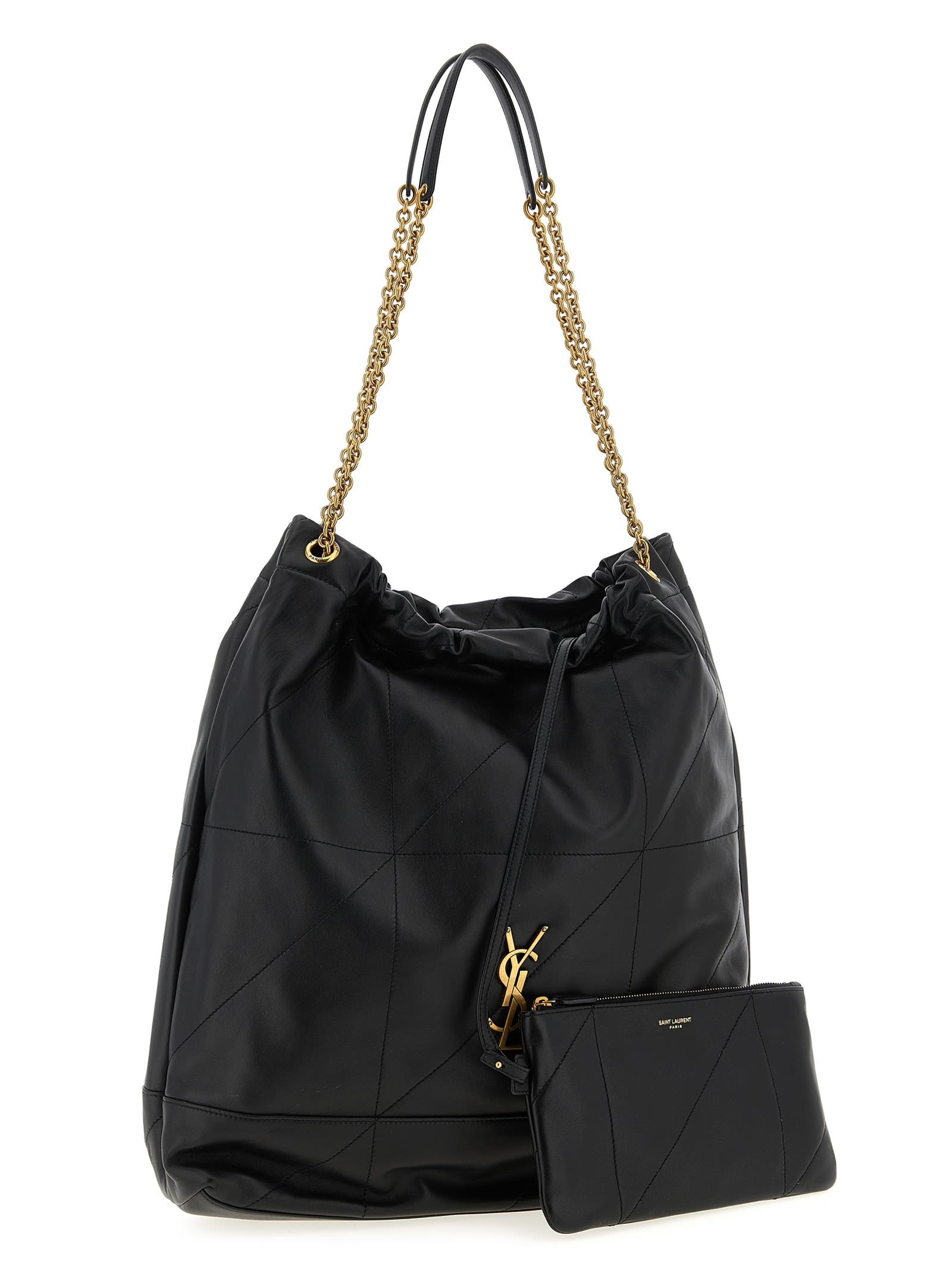 Saint Laurent Large Quilted Shoulder Bag With Chain Strap In Black