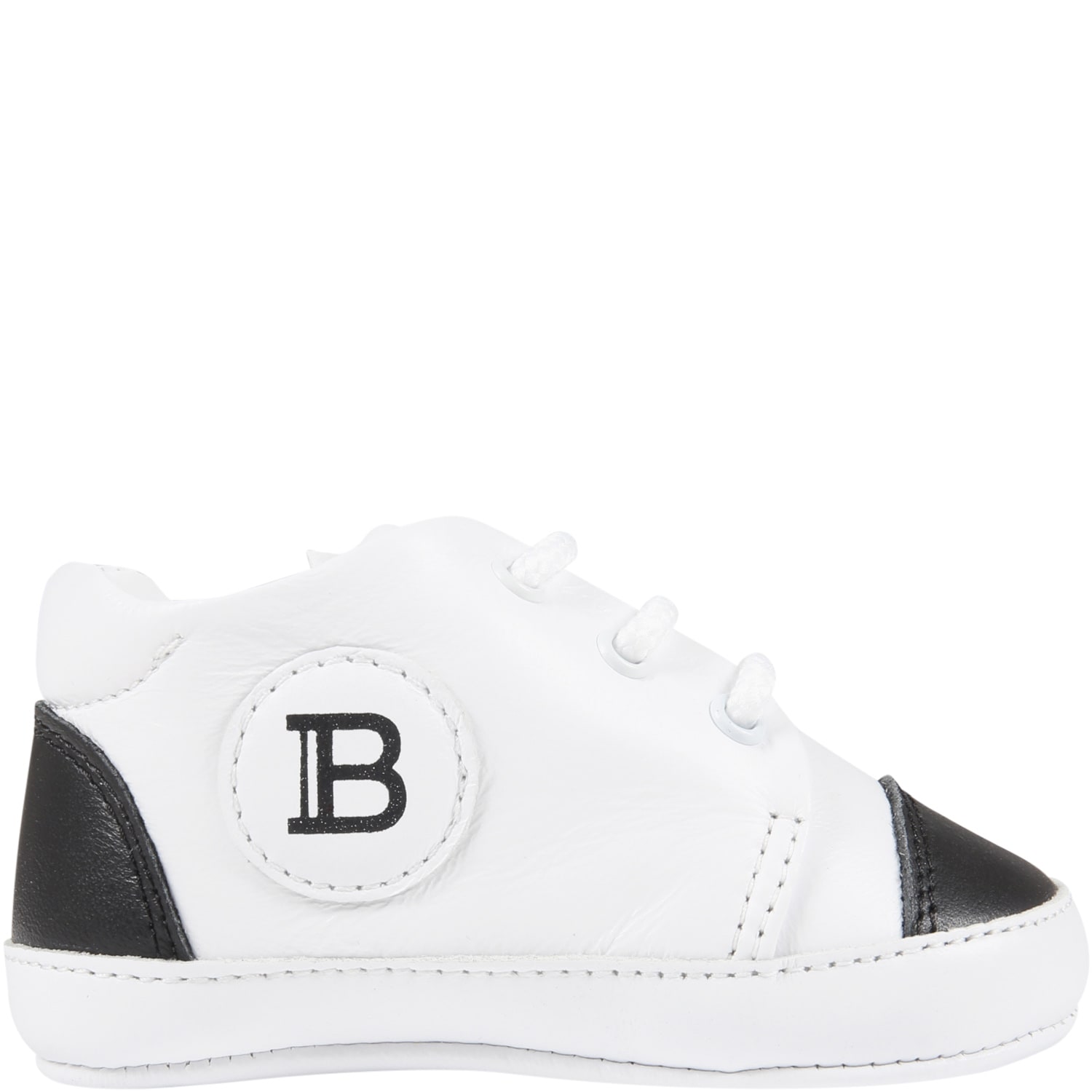 Balmain White Shoes For Baby Kids With Black Logo