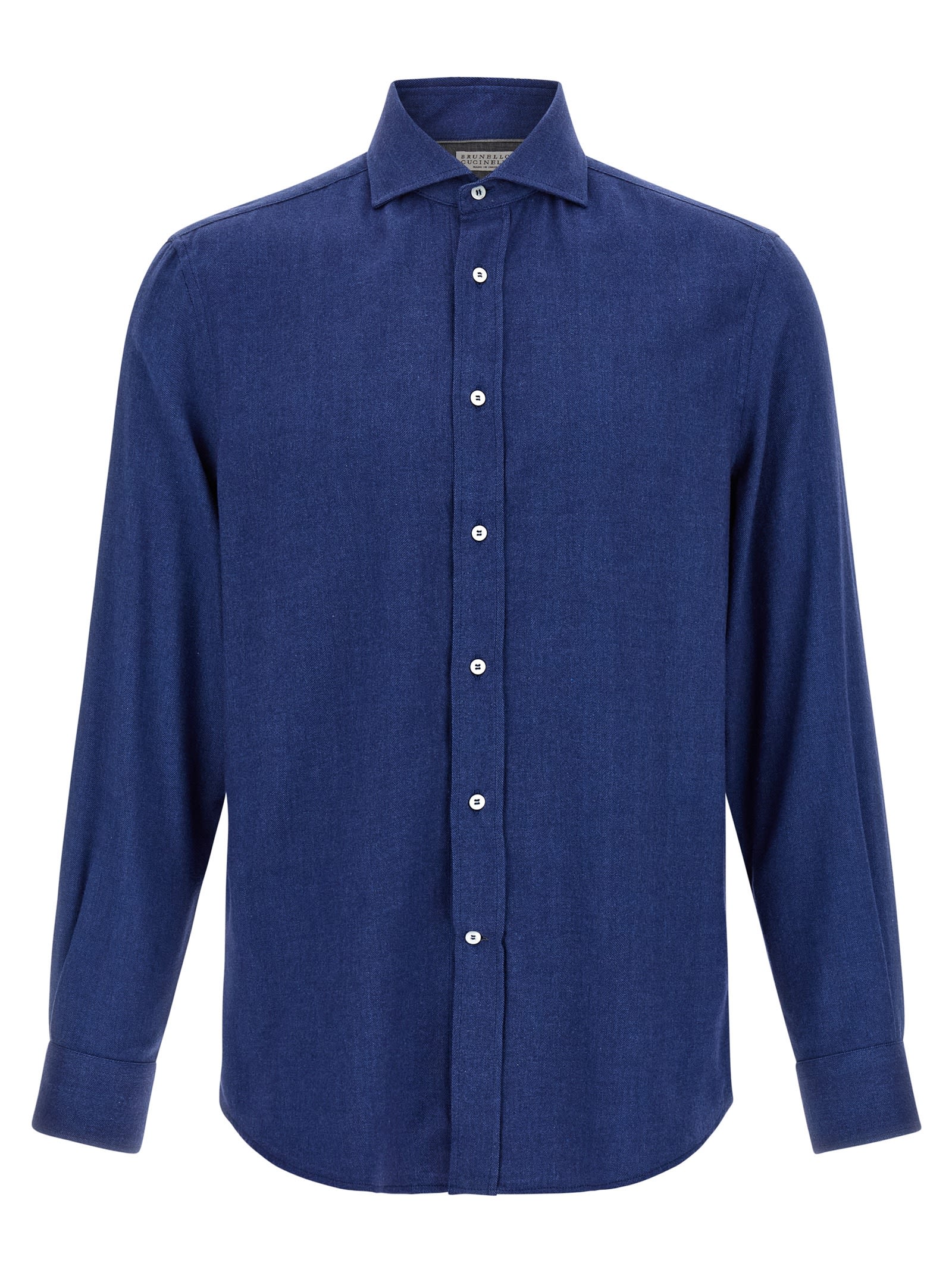 Brunello Cucinelli Tailored Herringbone Shirt Collar Button-down In Blue