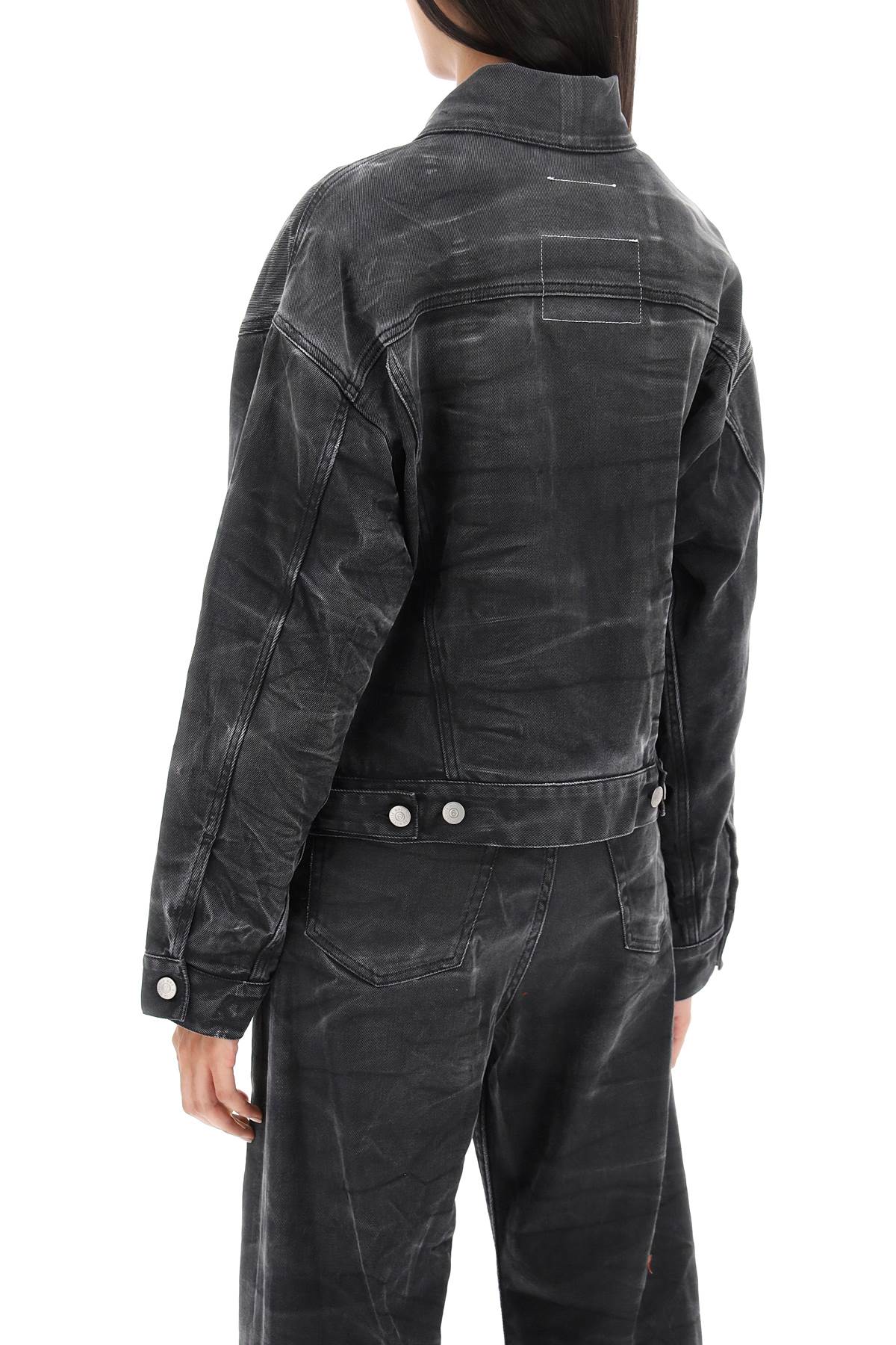 Shop Mm6 Maison Margiela Crinkle-effect Denim Jacket In Black (grey)