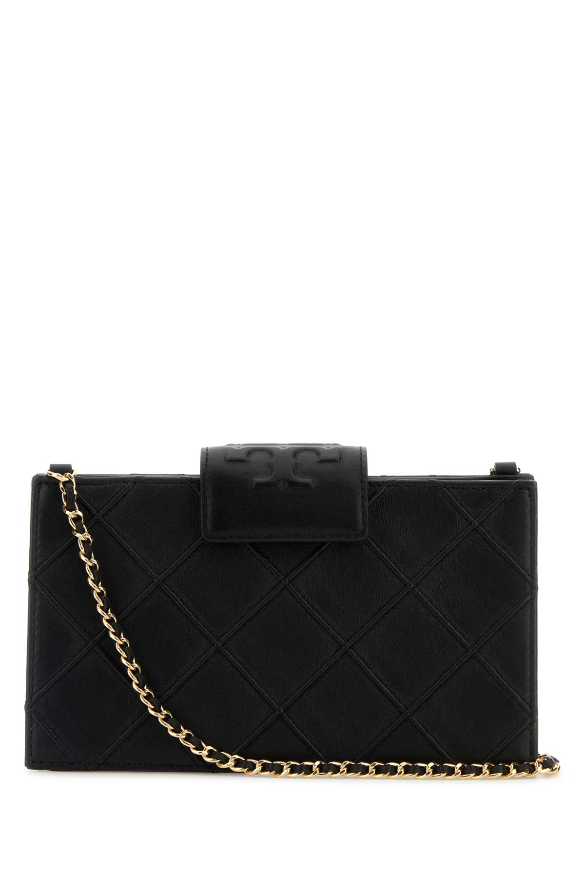 Tory Burch Fleming Black Diamond Quilted Mini Crossbody Bag With Chain-link Shoulder Strap In Leather Woman In Purple