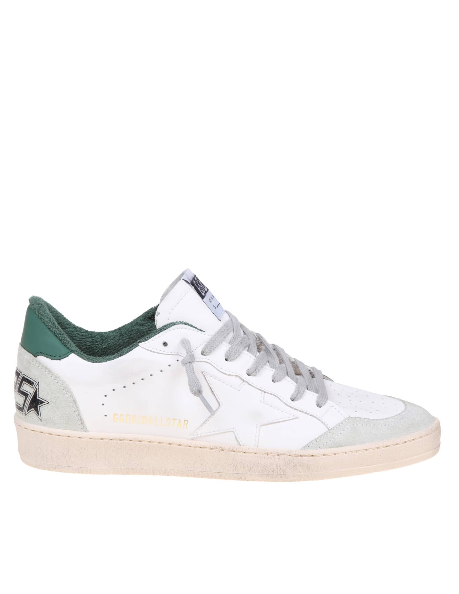Shop Golden Goose Ballstar Sneakers In White And Green Leather In White/ice