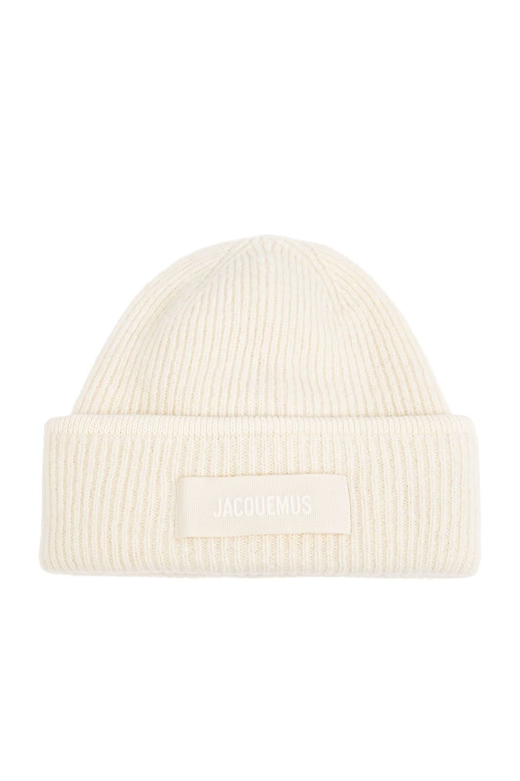 Shop Jacquemus Logo Patch Ribbed Beanie In Neutrals