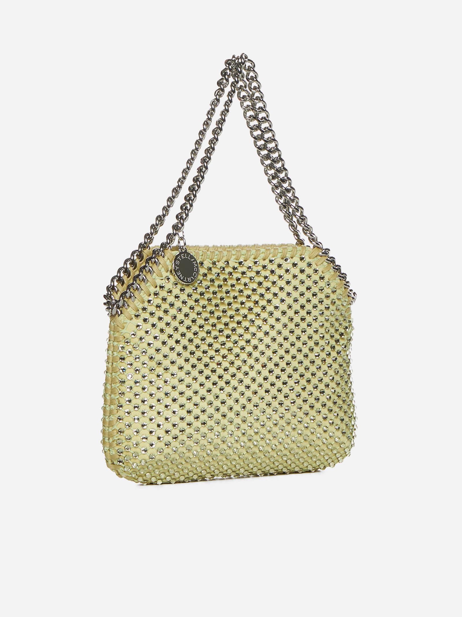 Shop Stella Mccartney Falabella Crystals & Mesh Mini Shoulder Bag In Lime