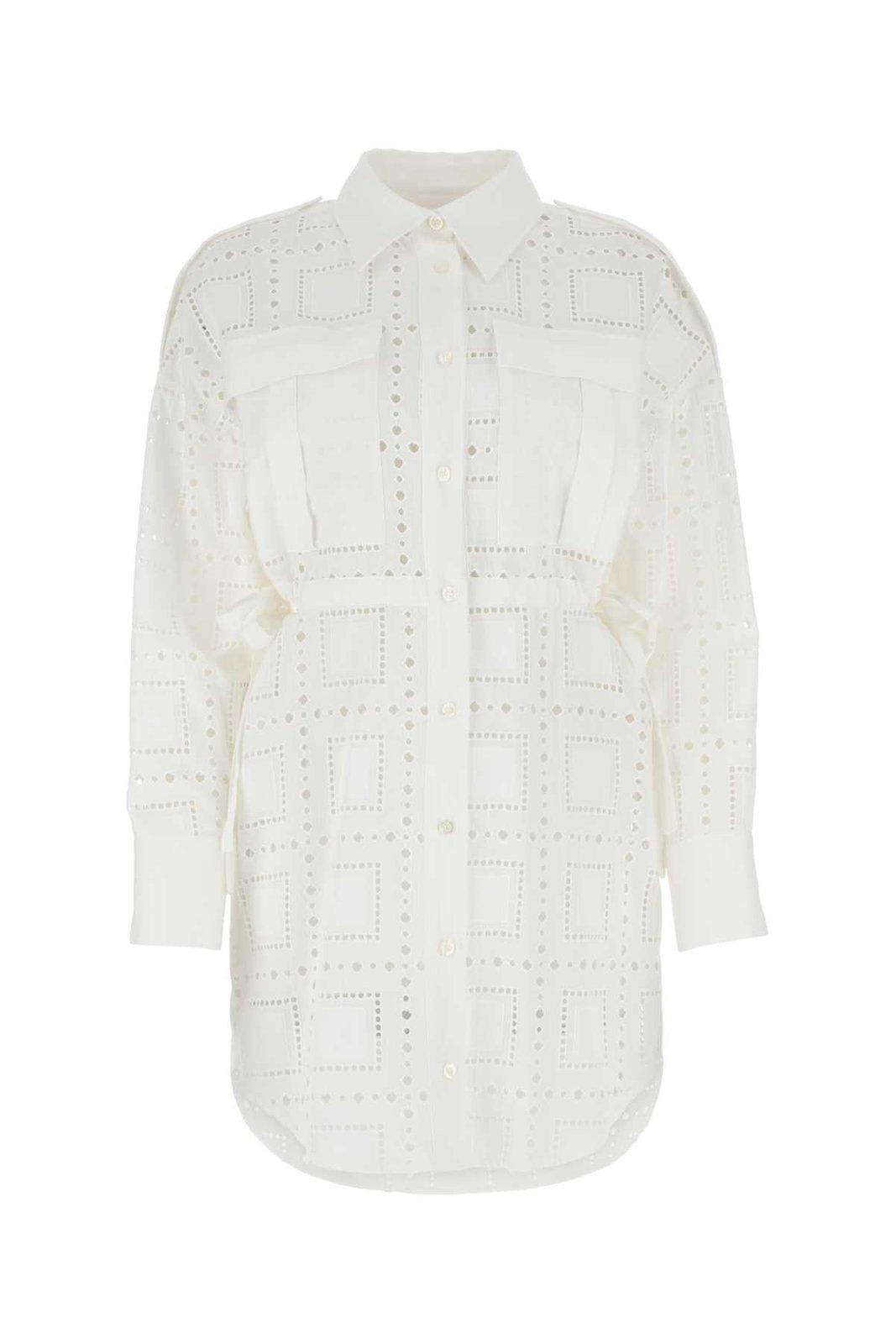 MSGM BRODERIE-ANGLAISE BUTTONED MINI SHIRT-DRESS