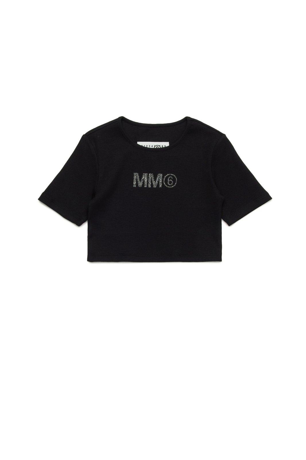 Shop Mm6 Maison Margiela Glitter Logo-printed Crewneck T-shirt In Black