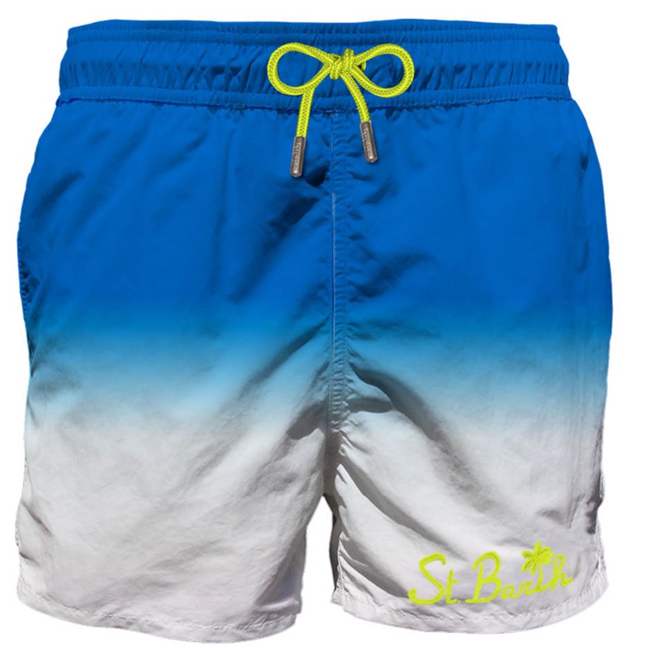 MC2 Saint Barth White And Blue Shades Mid-length Swim Shorts