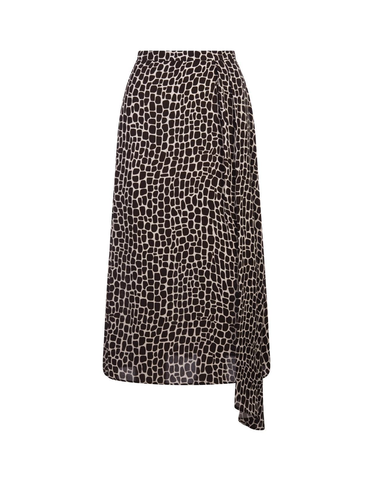 Shop Msgm Asymmetrical Long Skirt With Brown Animalier Print