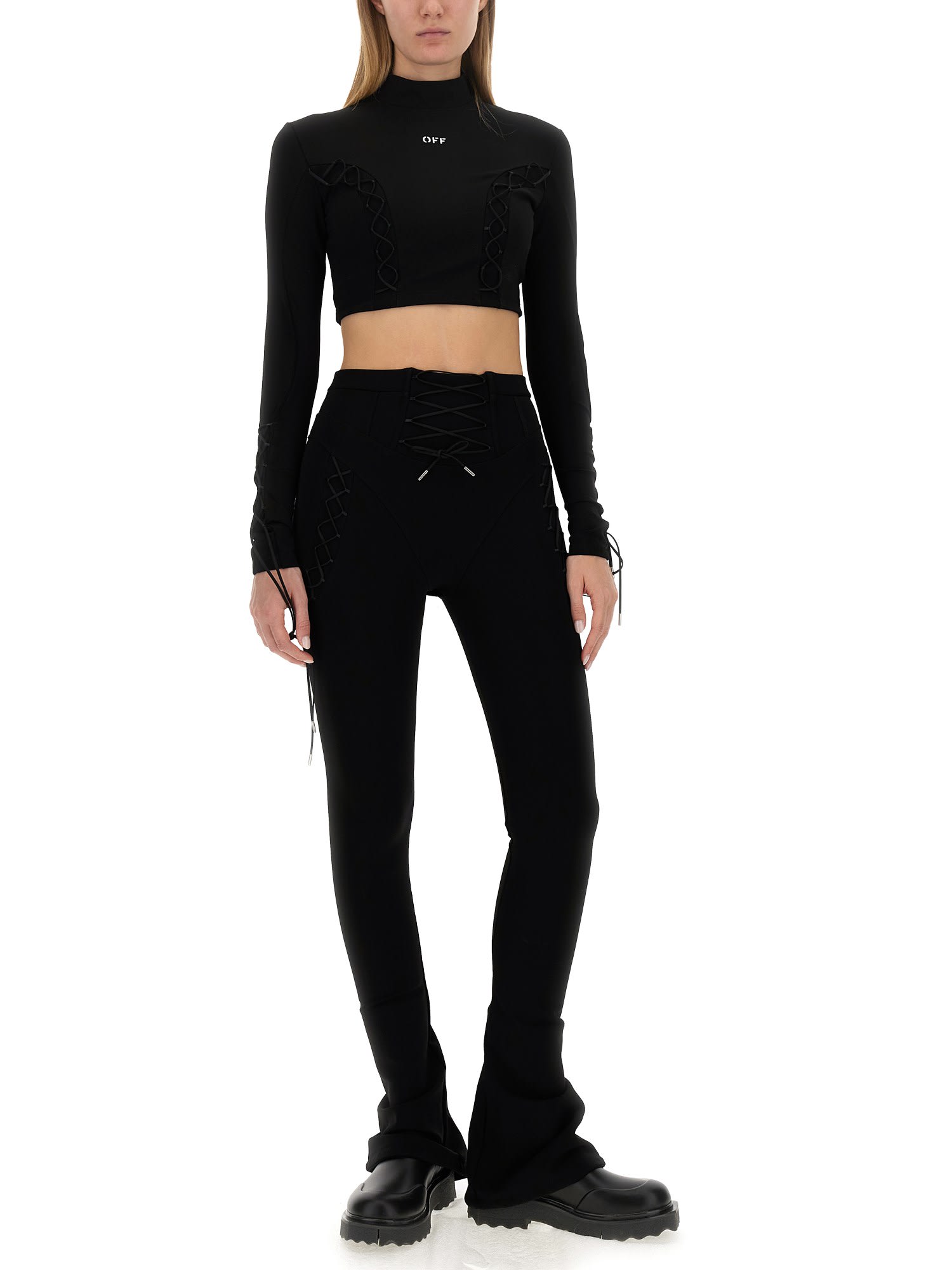 Off-white Laced Up Turtleneck Top In Black/white