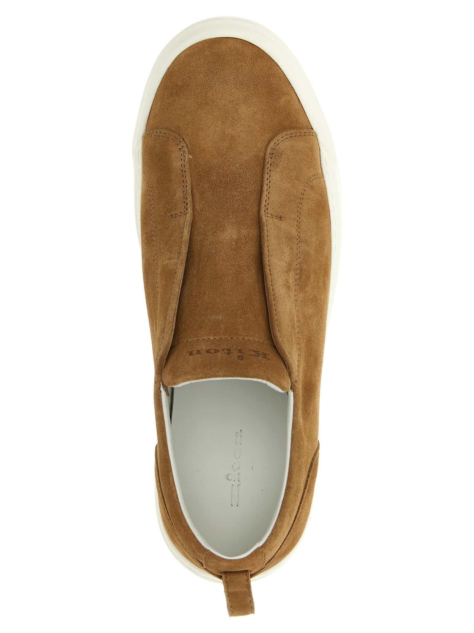 Kiton Round Toe Suede Sneakers With Pull Tab In Brown