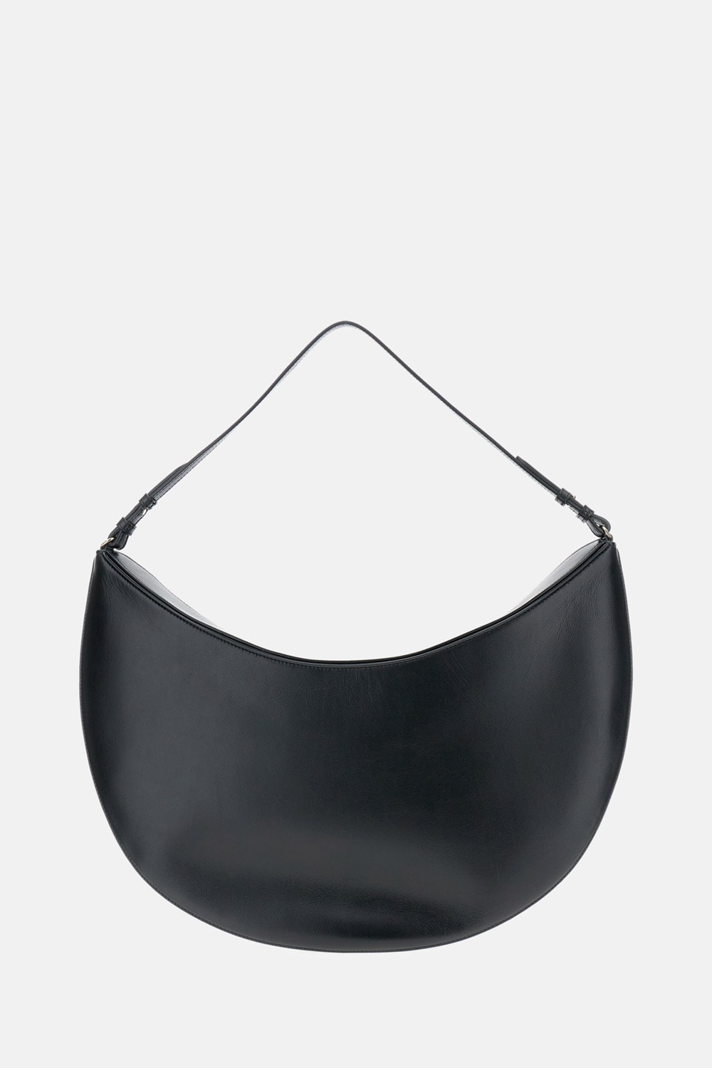 Jacquemus Curved Half-moon Leather Shoulder Bag In Black