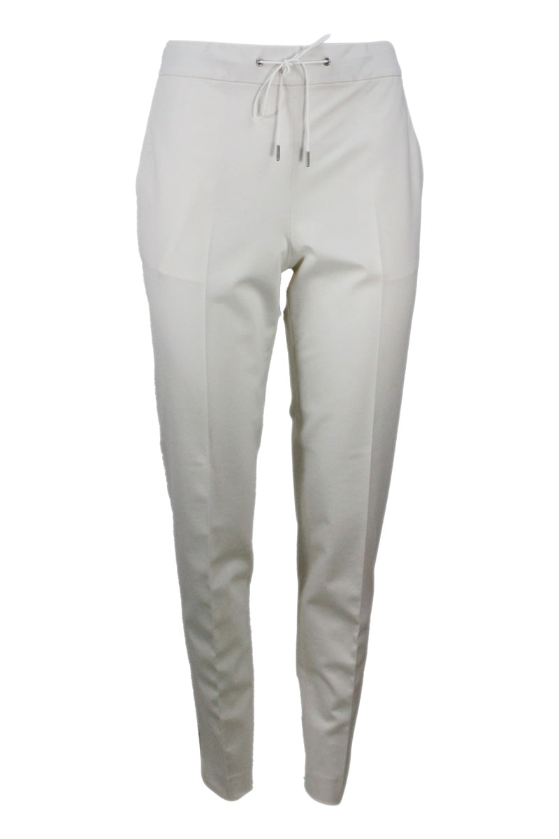 Fabiana Filippi Gubbio Trousers With Drawstring Waist And Monili On The Slits At The Bottom In Stretch Cotton