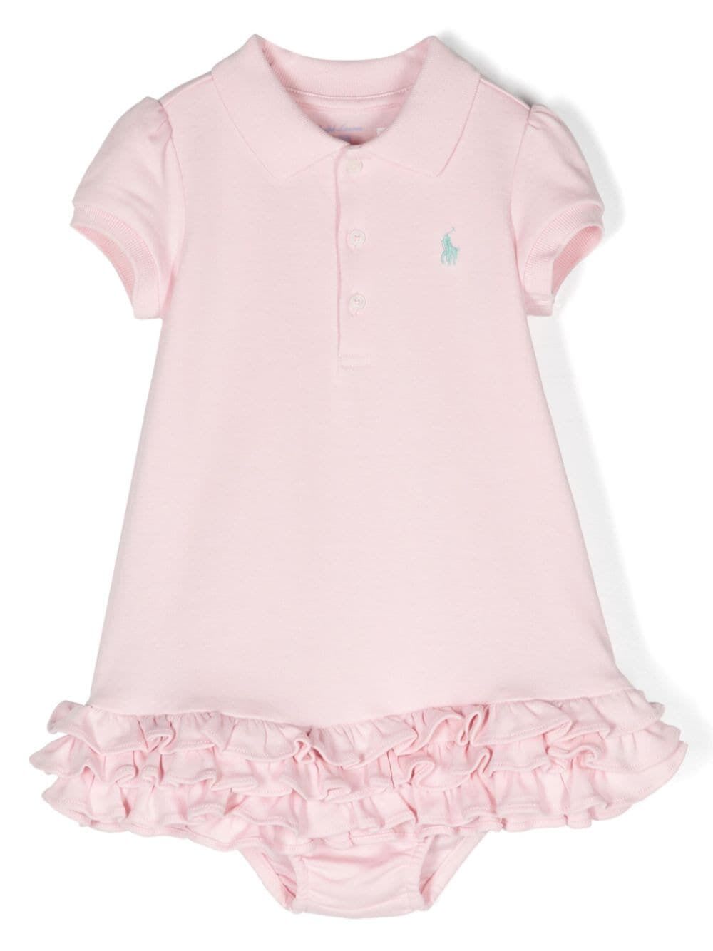 Shop Polo Ralph Lauren Solid Ruffle-dresses-knit In Hint Of Pink