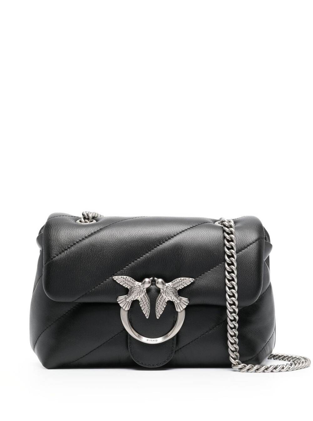 Shop Pinko Love Classic Puff Black Shoulder Bag With Diagonal Maxi Quilting In Leather Woman