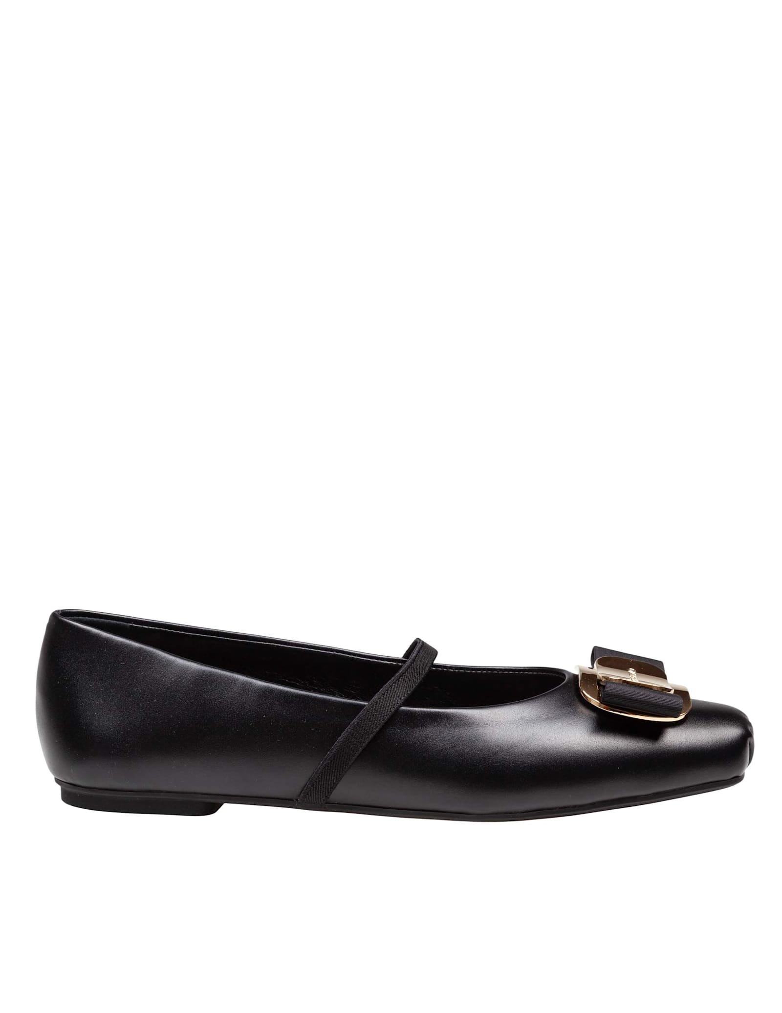 Ferragamo New Vara Plate Ballet Flat Shoes In Black