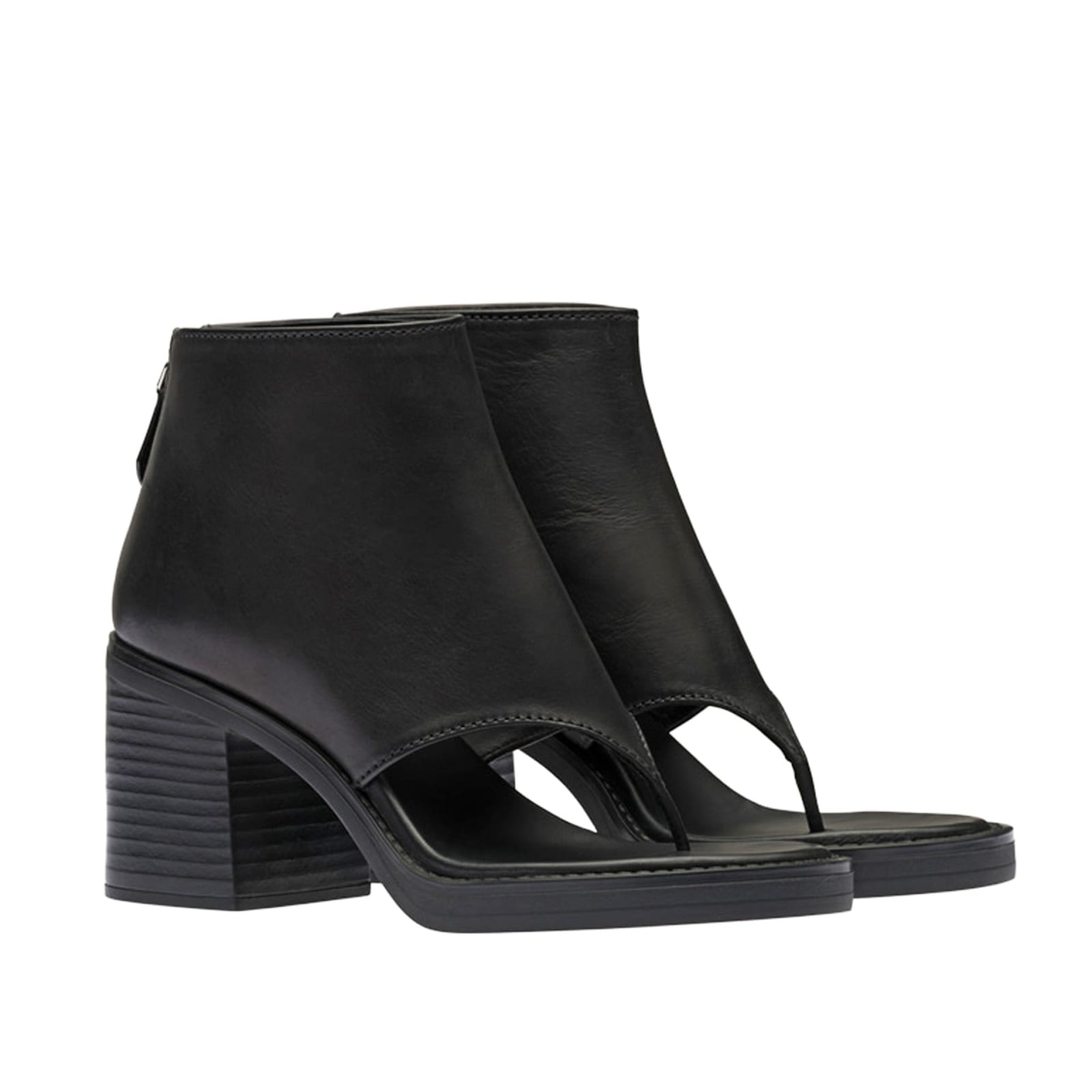 Shop Miu Miu Block Heel Leather Flip Flop Boots In Black