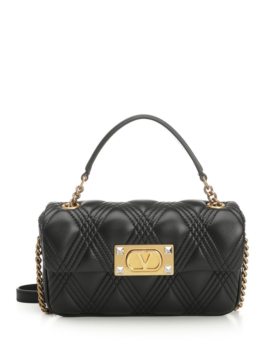Valentino Grain Leather Mini 'rockstud' Hobo Bag In Black