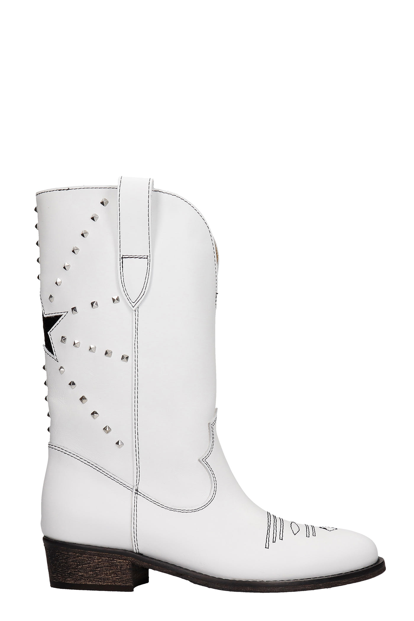 Via Roma 15 Texan Boots In White Leather