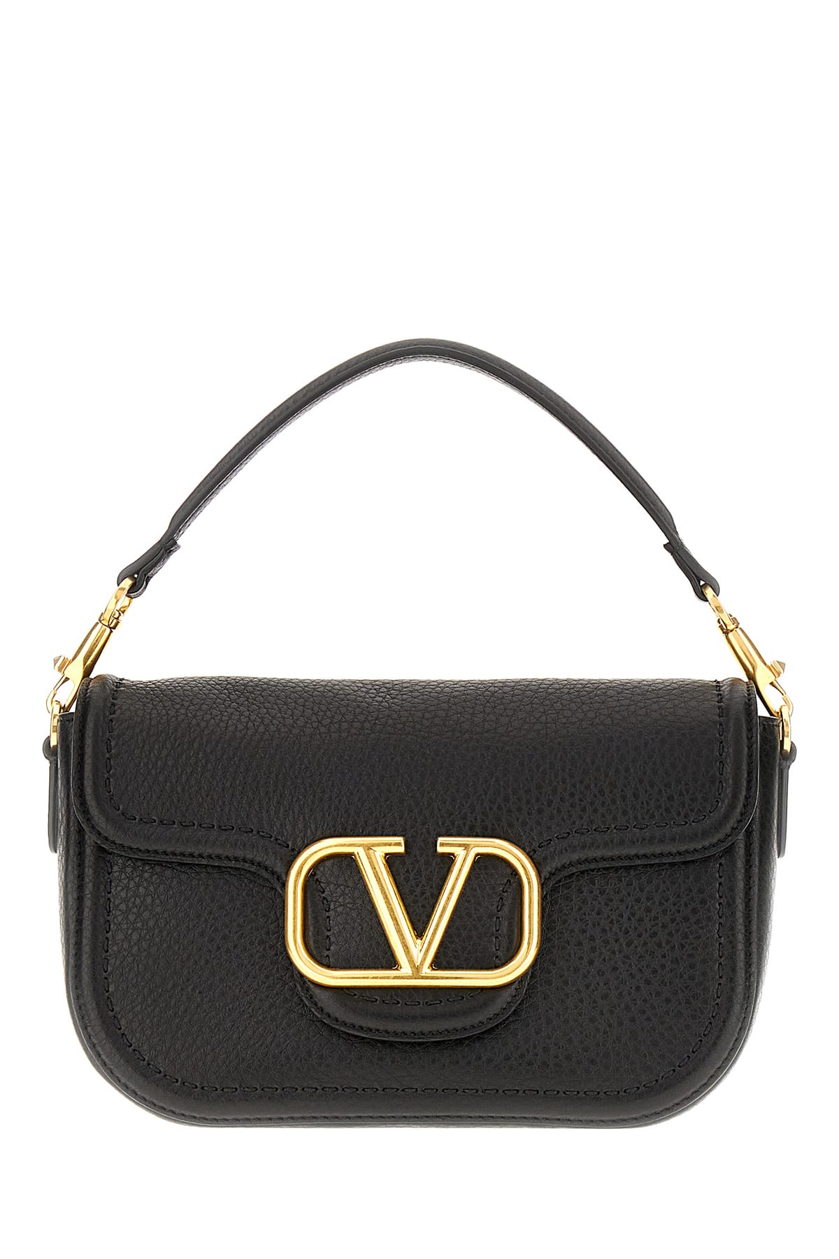 Valentino Vlogo Embellished Textured-leather Shoulder Bag In Nero