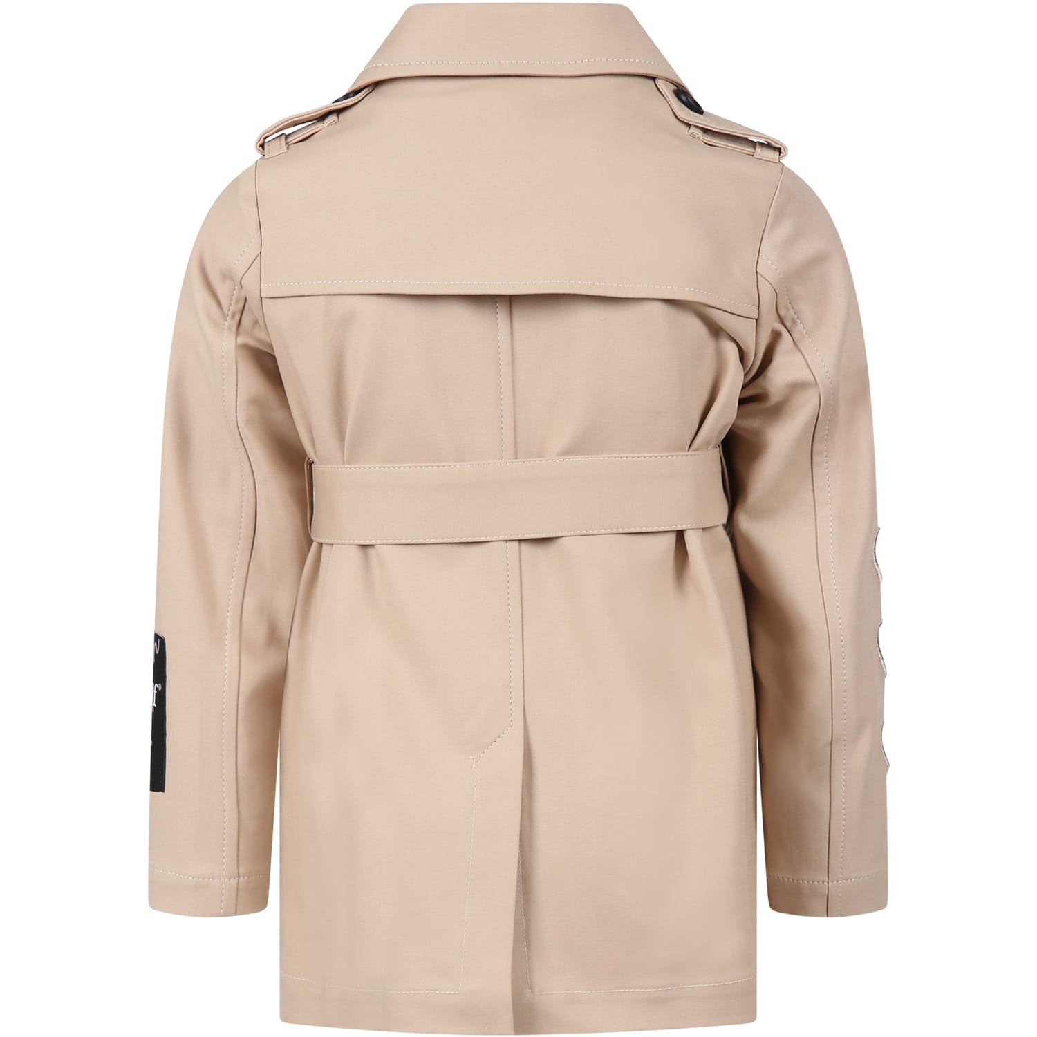 Shop Msgm Beige Coat For Girl With Hearts And Logo