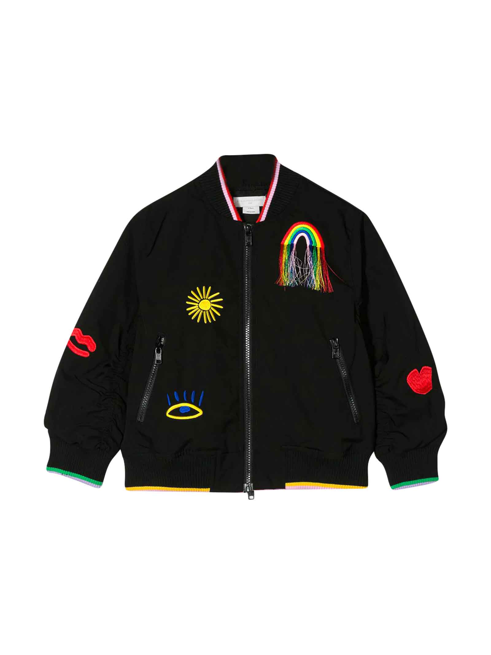STELLA MCCARTNEY BLACK BOMBER WITH PATCHWORK DESIGN,11260988