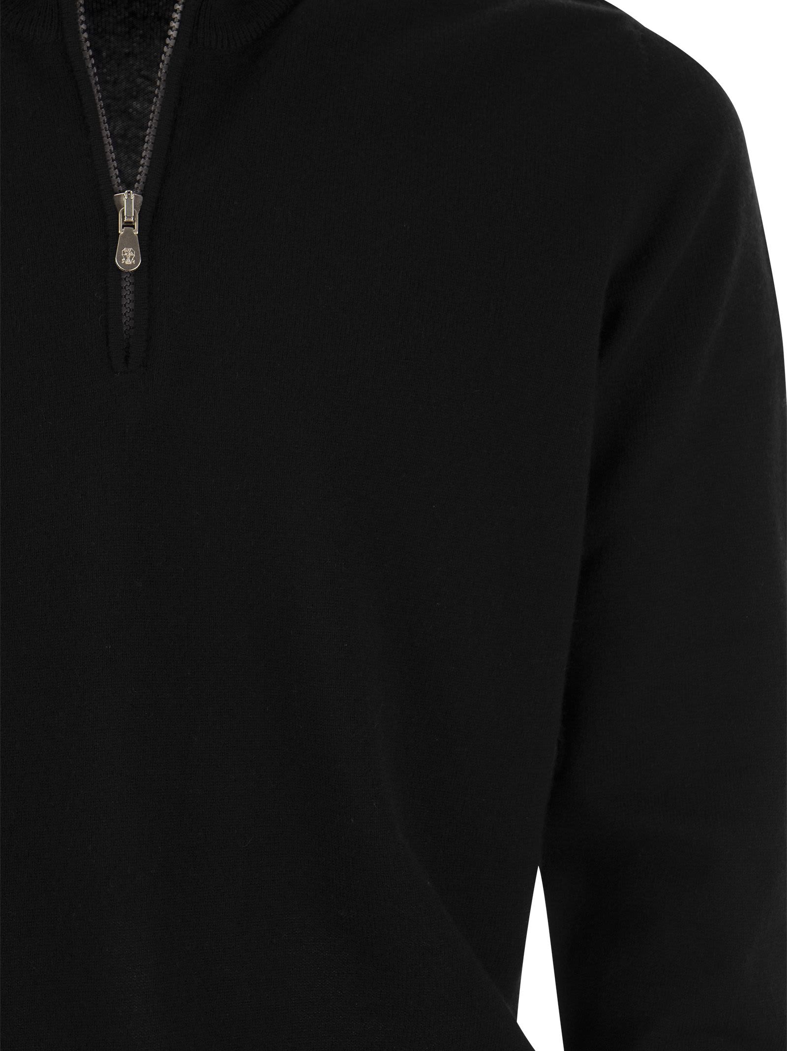 Shop Brunello Cucinelli Cashmere Turtleneck Sweater With Zip In Black